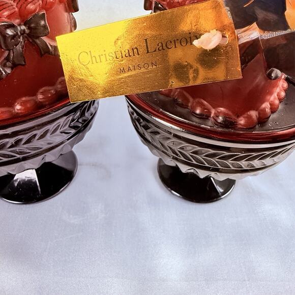 Christian Lacroix Goth Candles Ruby Red Glass Spiderweb Vampire Cake Halloween - Picture 3 of 8